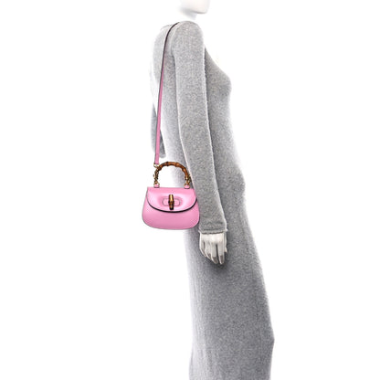 Gucci Boarded Dyana Lux Calfskin Web Mini Bamboo 1947 Top Handle Bag Nice Pink 2 of 10