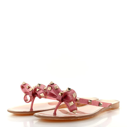 Valentino Garavani PVC Jelly Glitter Rockstud Bow Thong Sandals 39 Pink 3 of 9