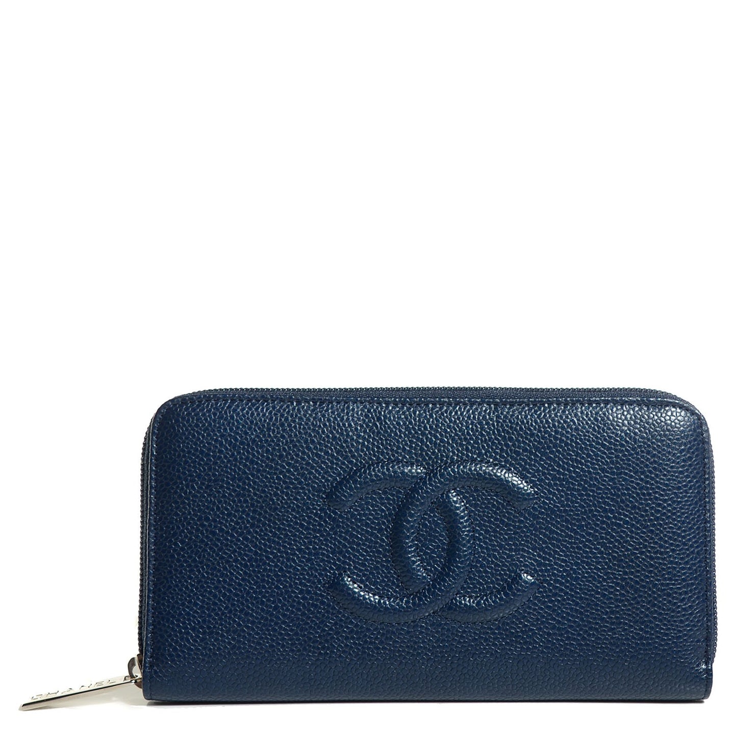 Caviar Large Timeless CC Zip Around Wallet Navy Blue