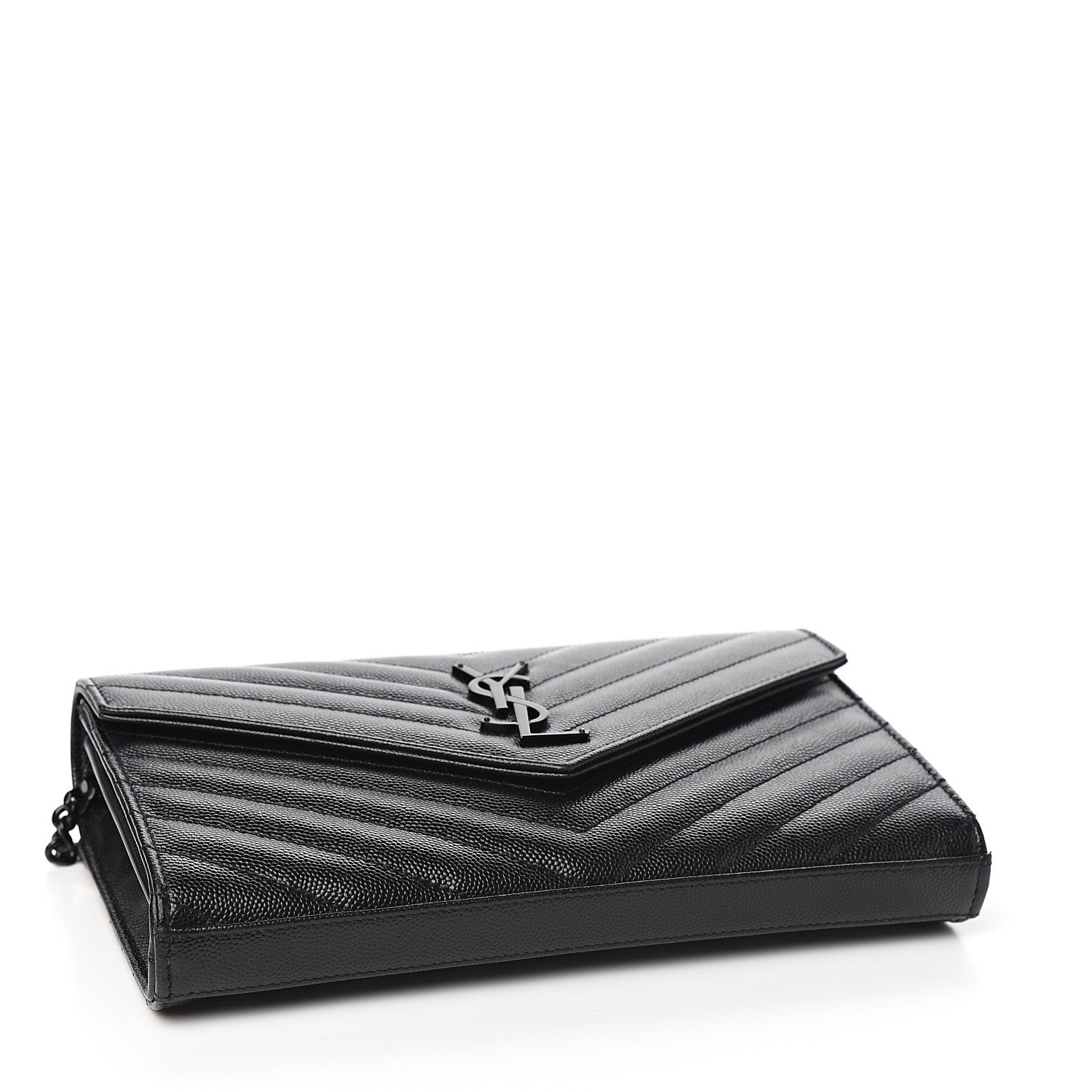 Saint Laurent Grain De Poudre Matelasse Chevron Monogram Chain Wallet Black 3 of 8