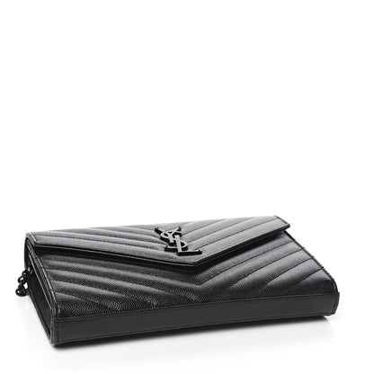 Saint Laurent Grain De Poudre Matelasse Chevron Monogram Chain Wallet Black 3 of 8
