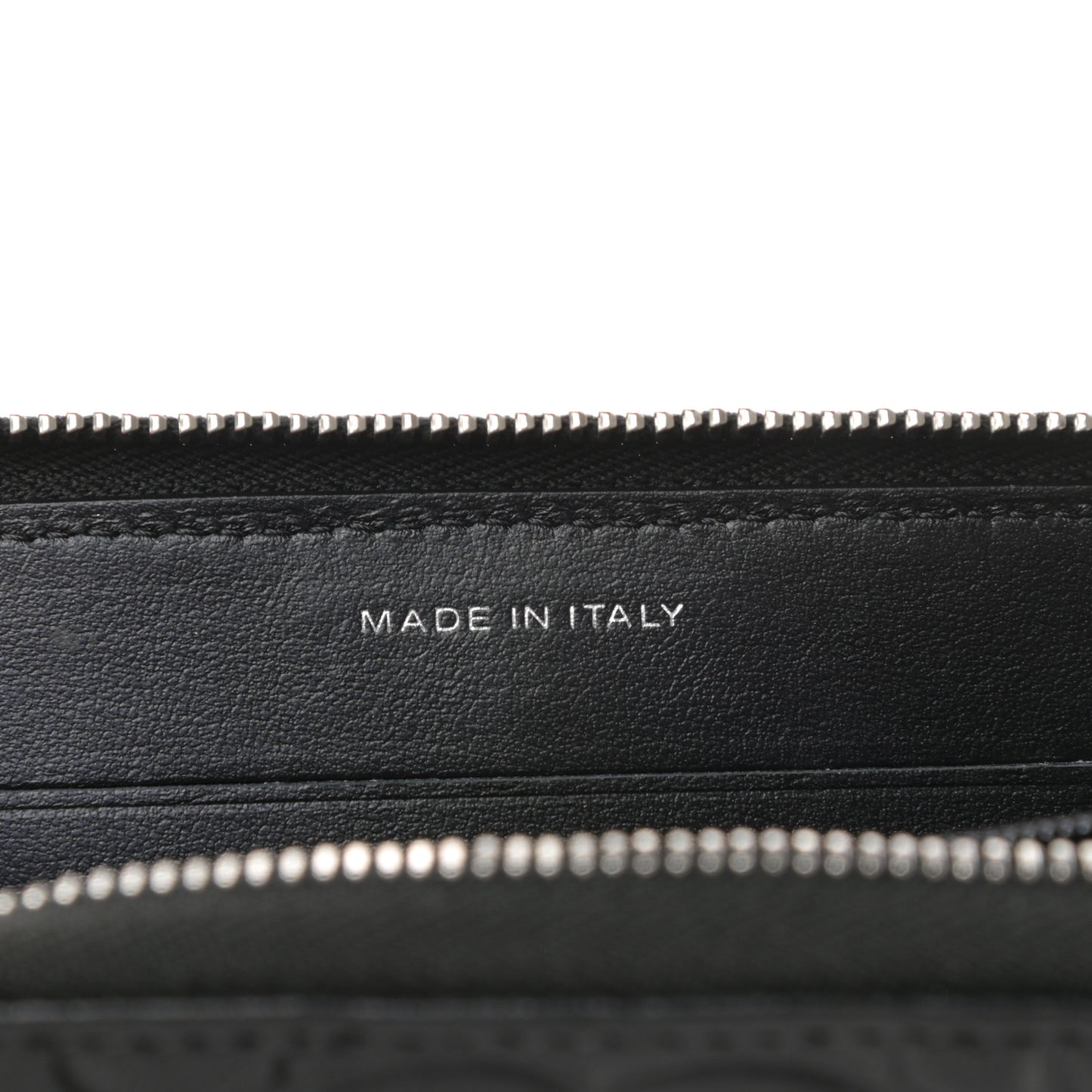 Goatskin Camellia Embossed Medium Zip Around Wallet Black