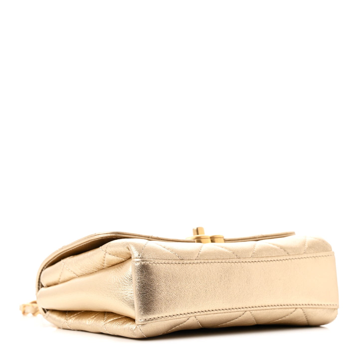 Metallic Lambskin Quilted Mini CC Crystal Logo Chain Flap Gold