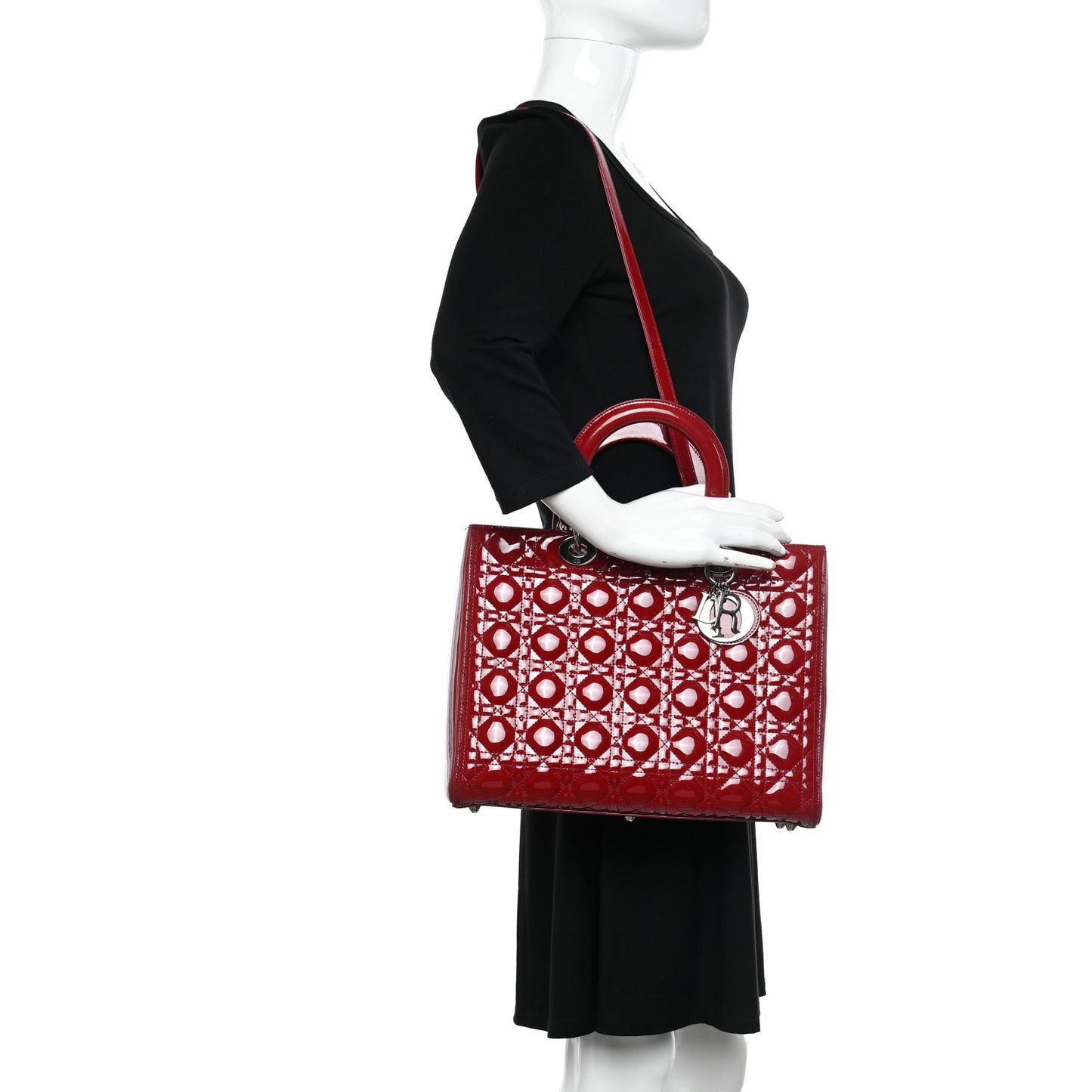 Patent Cannage Large Lady Dior Red
