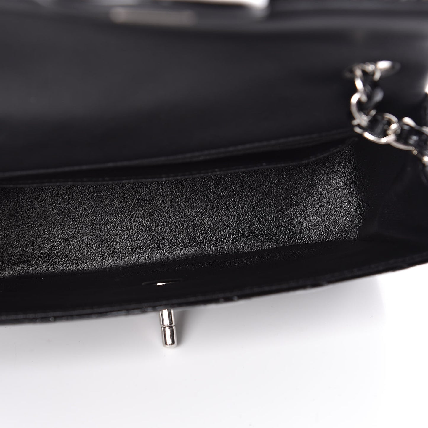 Patent Calfskin Quilted Mini Rectangular Flap Black