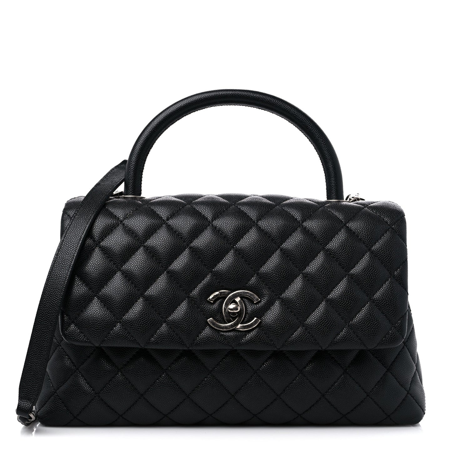 Caviar Quilted Small Coco Handle Flap Black