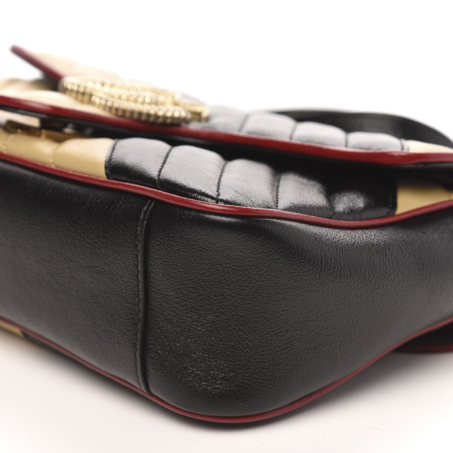 Gucci Vintage Effect Calfskin Matelasse Diagonal Striped Small Torchon GG Marmont Shoulder Bag Black Beige 9 of 10
