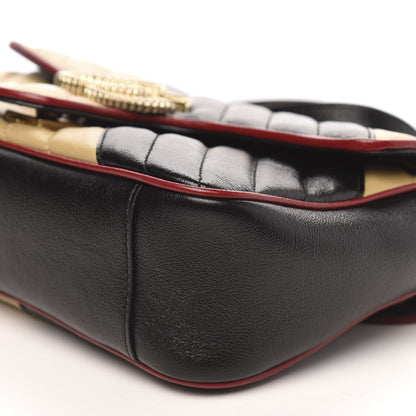 Gucci Vintage Effect Calfskin Matelasse Diagonal Striped Small Torchon GG Marmont Shoulder Bag Black Beige 9 of 10