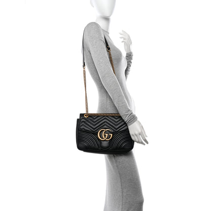 Gucci Calfskin Matelasse Medium GG Marmont Shoulder Bag Black 2 of 12