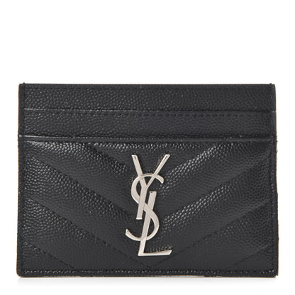 Saint Laurent Grain De Poudre Matelasse Chevron Monogram Credit Card Case Black 1 of 10
