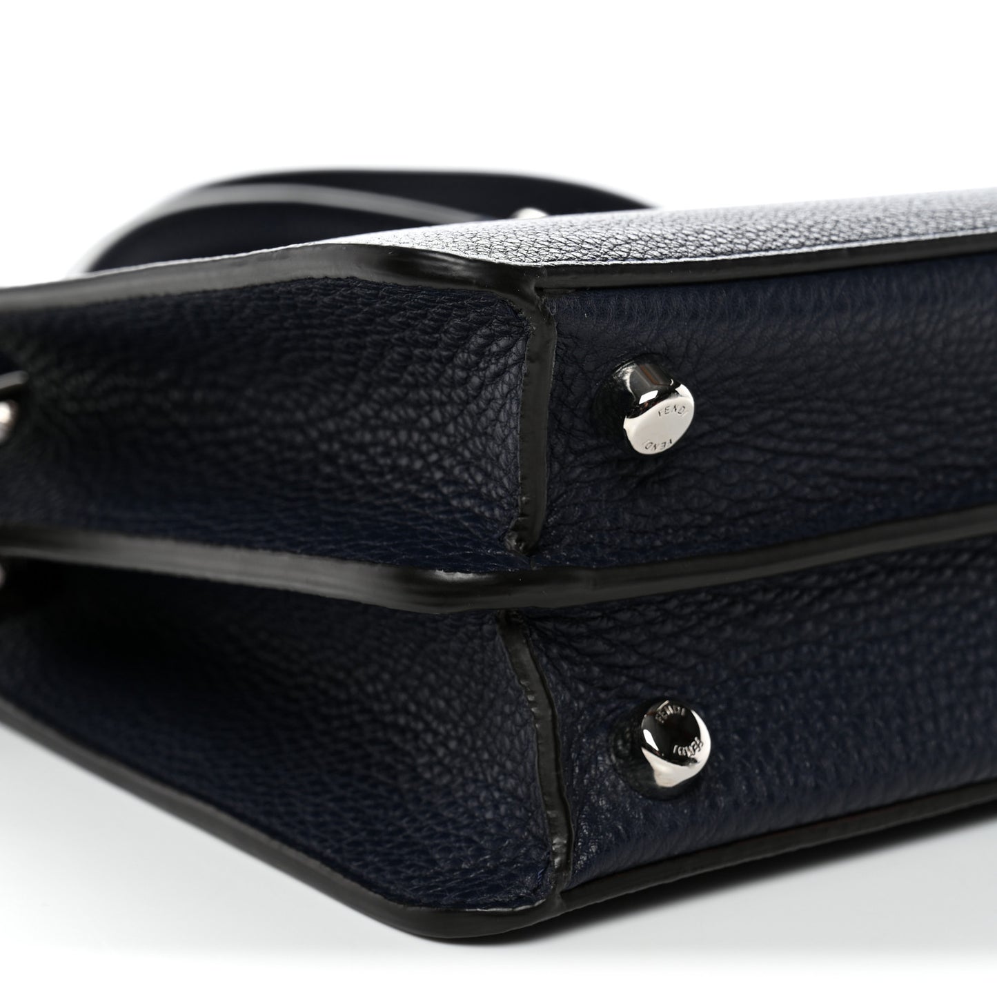 Cuoio Romano Vitello Cover Glazed Fabric Bi-Color FF 1974 Mini Peekaboo I SEE U Satchel Blue Dark Brown Tobacco Moro