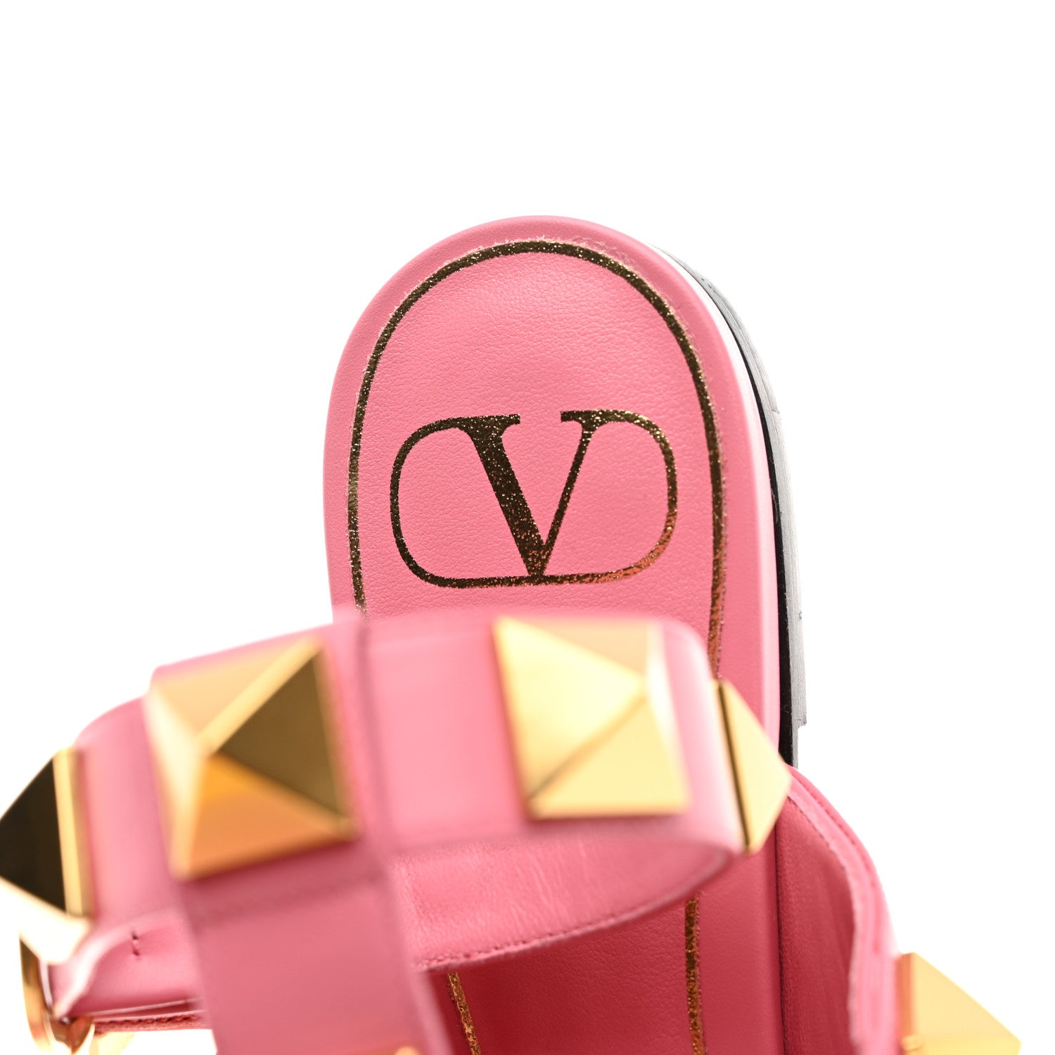 Valentino Garavani Calfskin Roman Stud Ankle Strap Flat Mules 38 Flamingo Pink 7 of 9