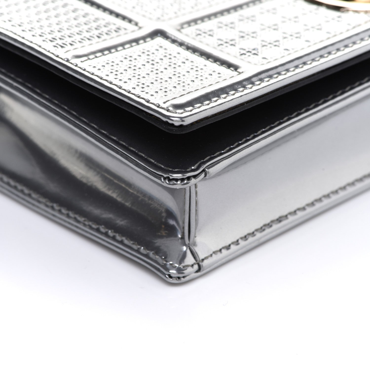 Christian Dior Metallic Patent Micro-Cannage Diorama Wallet on Chain Pouch Silver 8 of 10