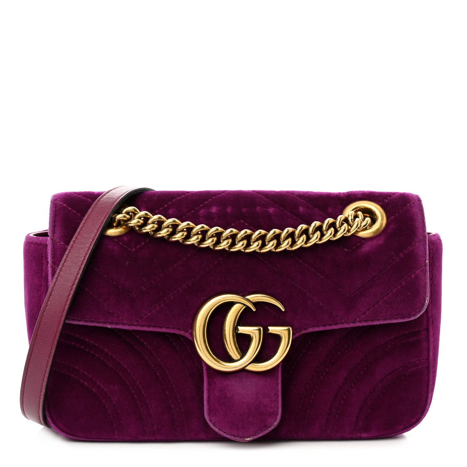 Gucci Velvet Matelasse Mini GG Marmont Shoulder Bag Fuchsia Violet Cyclamen 1 of 12