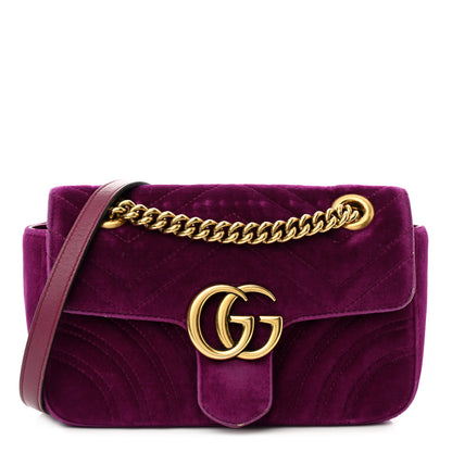 Gucci Velvet Matelasse Mini GG Marmont Shoulder Bag Fuchsia Violet Cyclamen 1 of 12