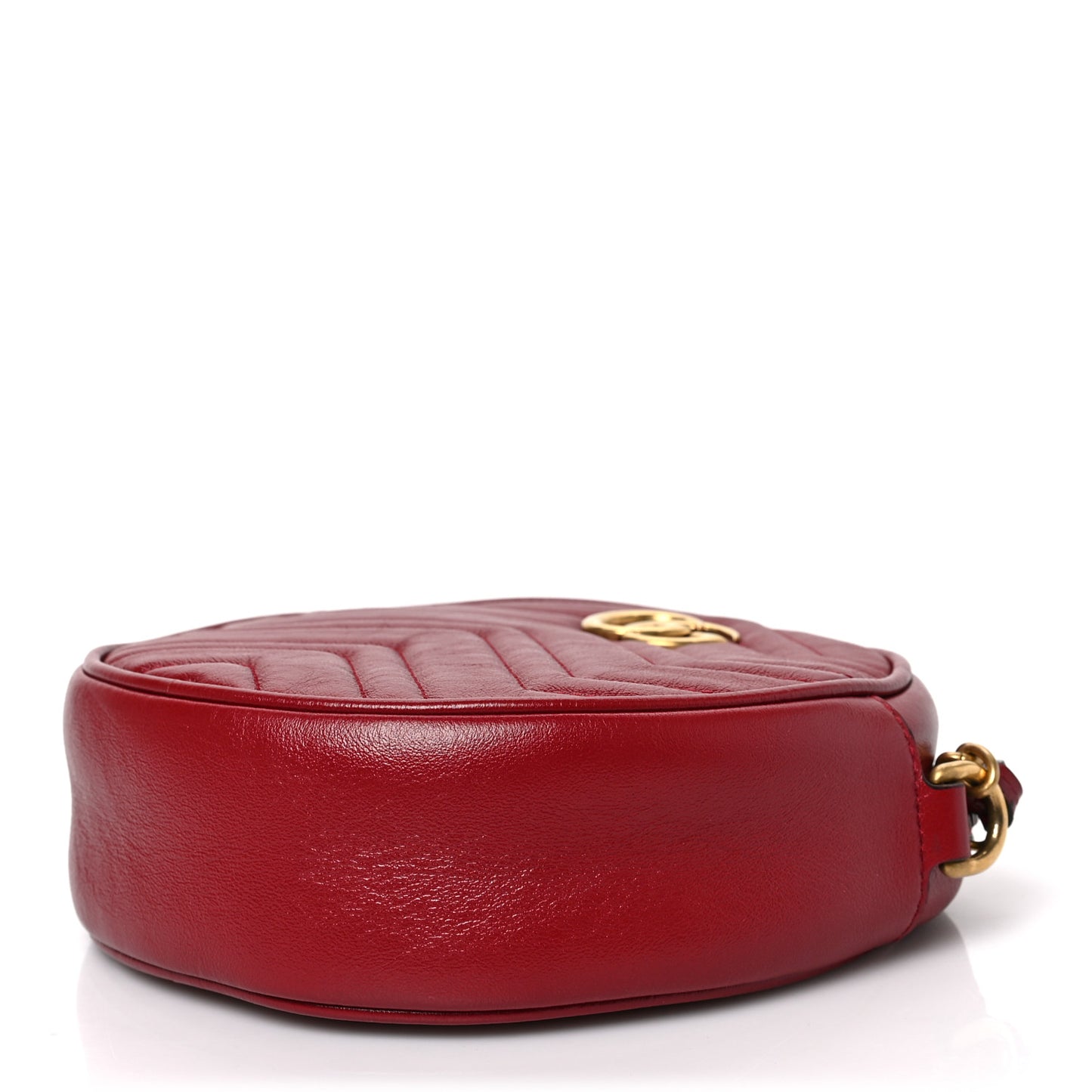 Glazed Calfskin Matelasse Heart Mini GG Marmont Round Shoulder Bag Romantic Cerise