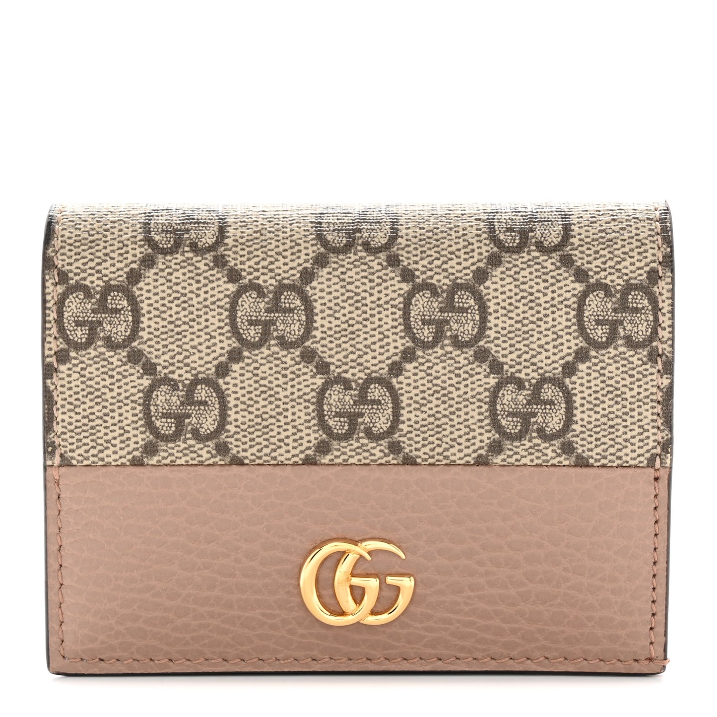 Dollar Calfskin GG Supreme Monogram GG Marmont Card Case Porcelain Rose Beige Ebony
