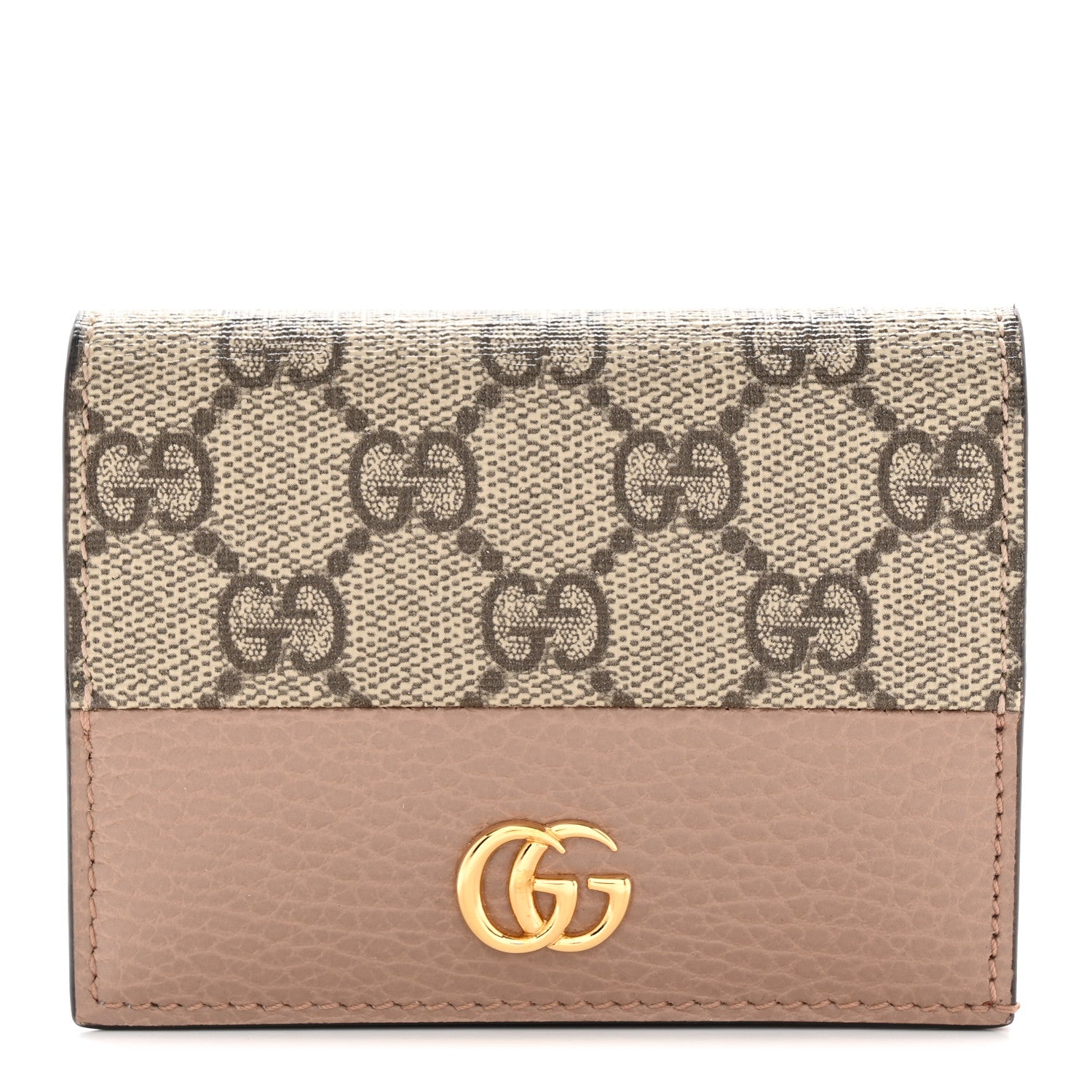 Gucci Dollar Calfskin GG Supreme Monogram GG Marmont Card Case Porcelain Rose Beige Ebony 1 of 7