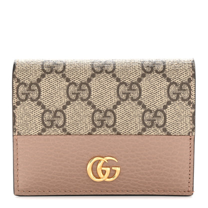 Gucci Dollar Calfskin GG Supreme Monogram GG Marmont Card Case Porcelain Rose Beige Ebony 1 of 7