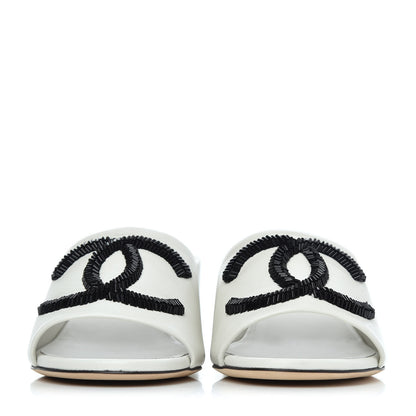 Chanel Lambskin Beaded CC Mule Sandal 36 White 2 of 15