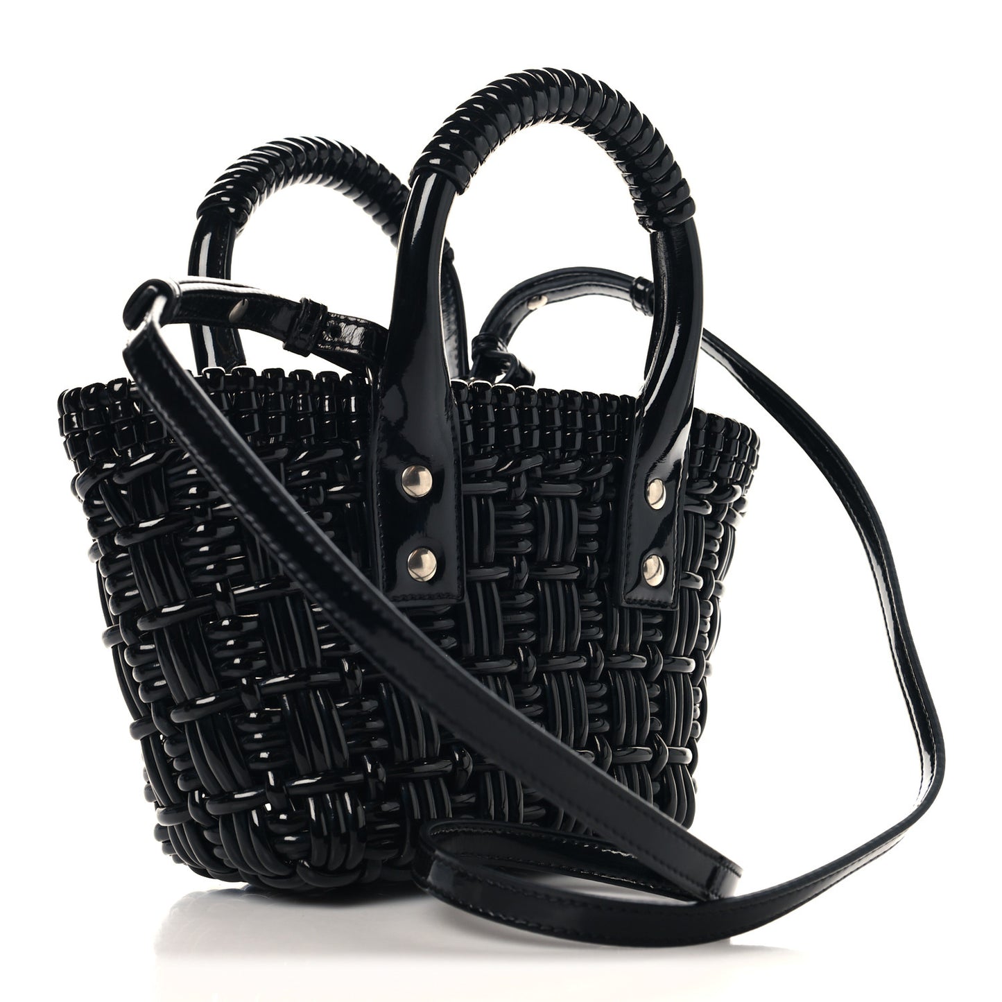Faux Calfskin Braided Varnished XXS Bistro Basket Black