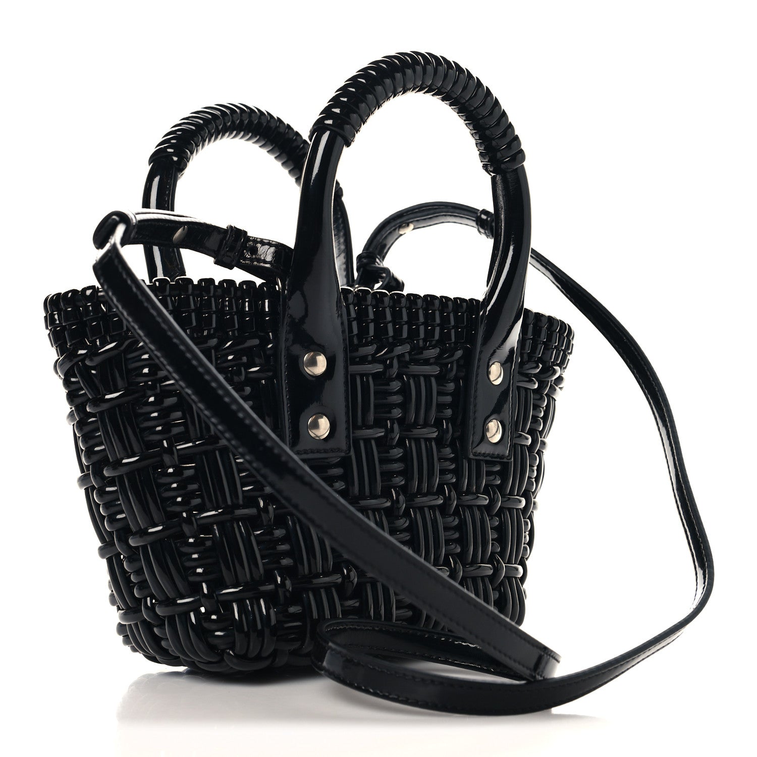 Balenciaga Faux Calfskin Braided Varnished XXS Bistro Basket Black 3 of 10