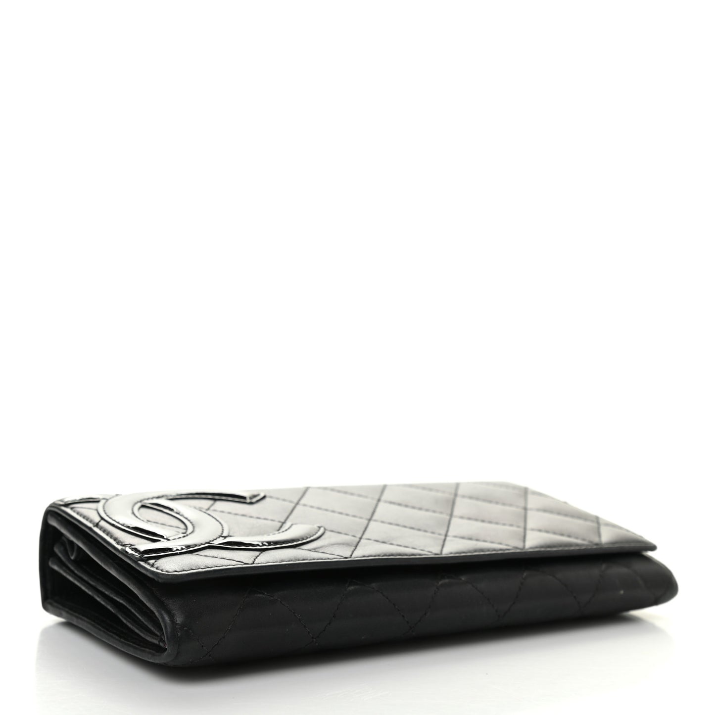 Calfskin Quilted Cambon Tri-Fold Wallet Black