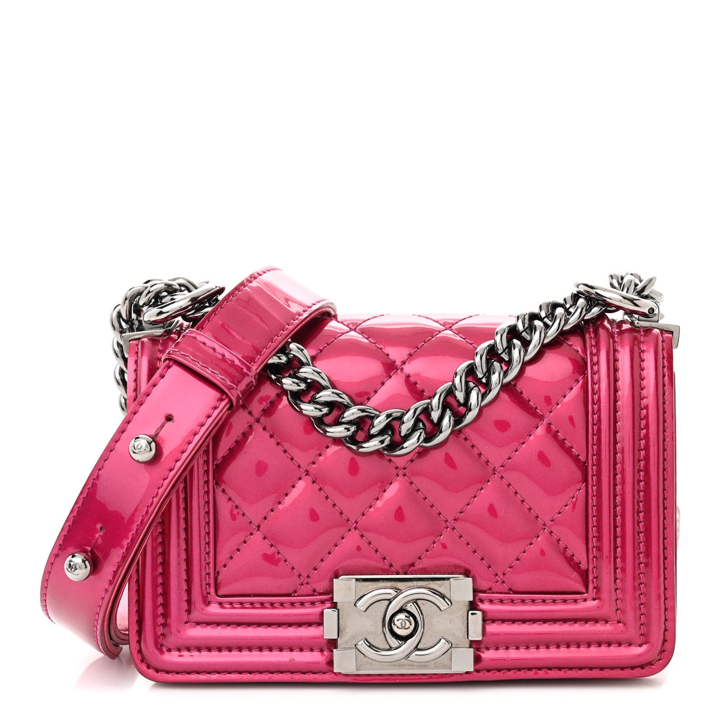 Metallic Patent Calfskin Quilted Mini Boy Flap Pink