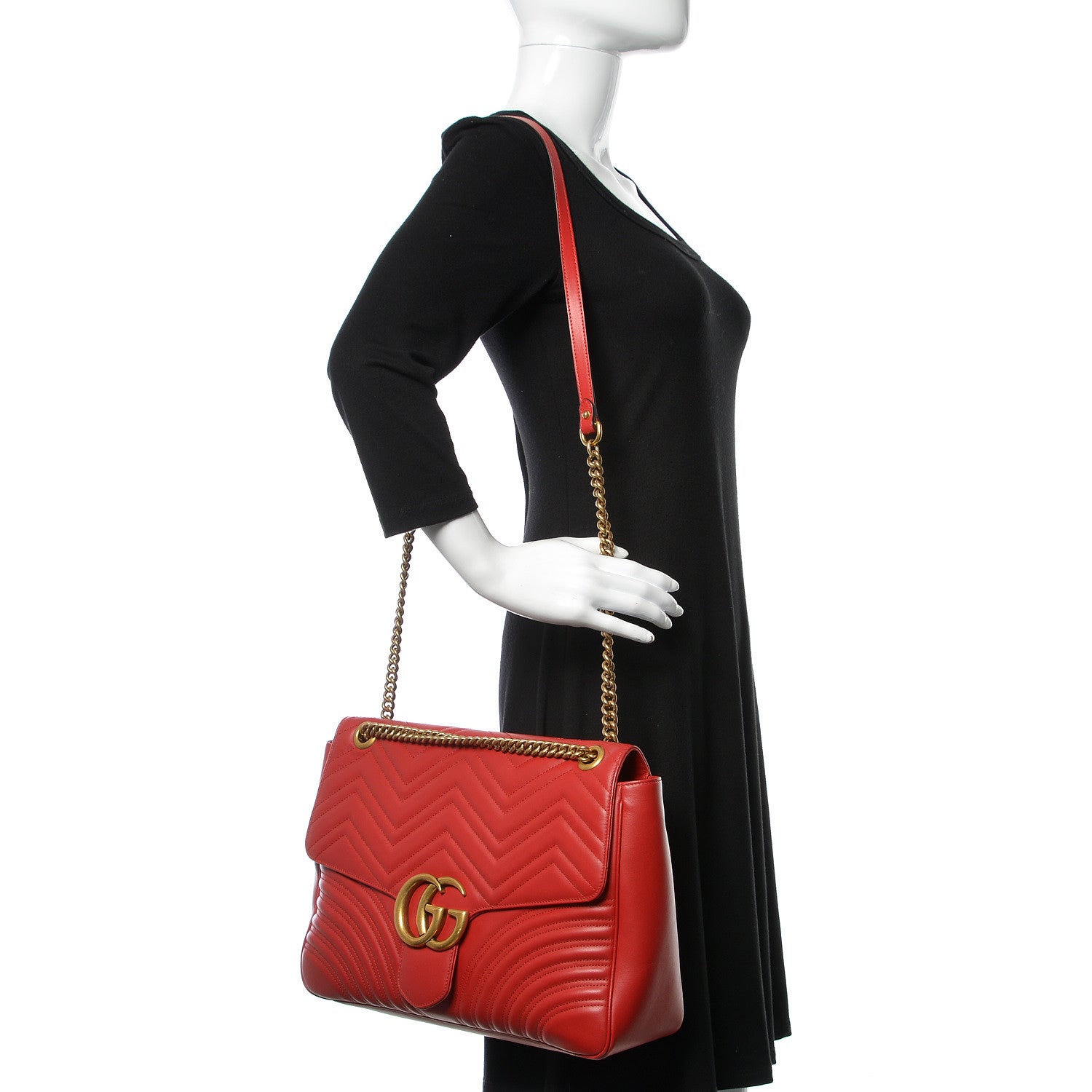 Gucci Calfskin Matelasse Large GG Marmont Shoulder Bag Hibiscus Red 2 of 14