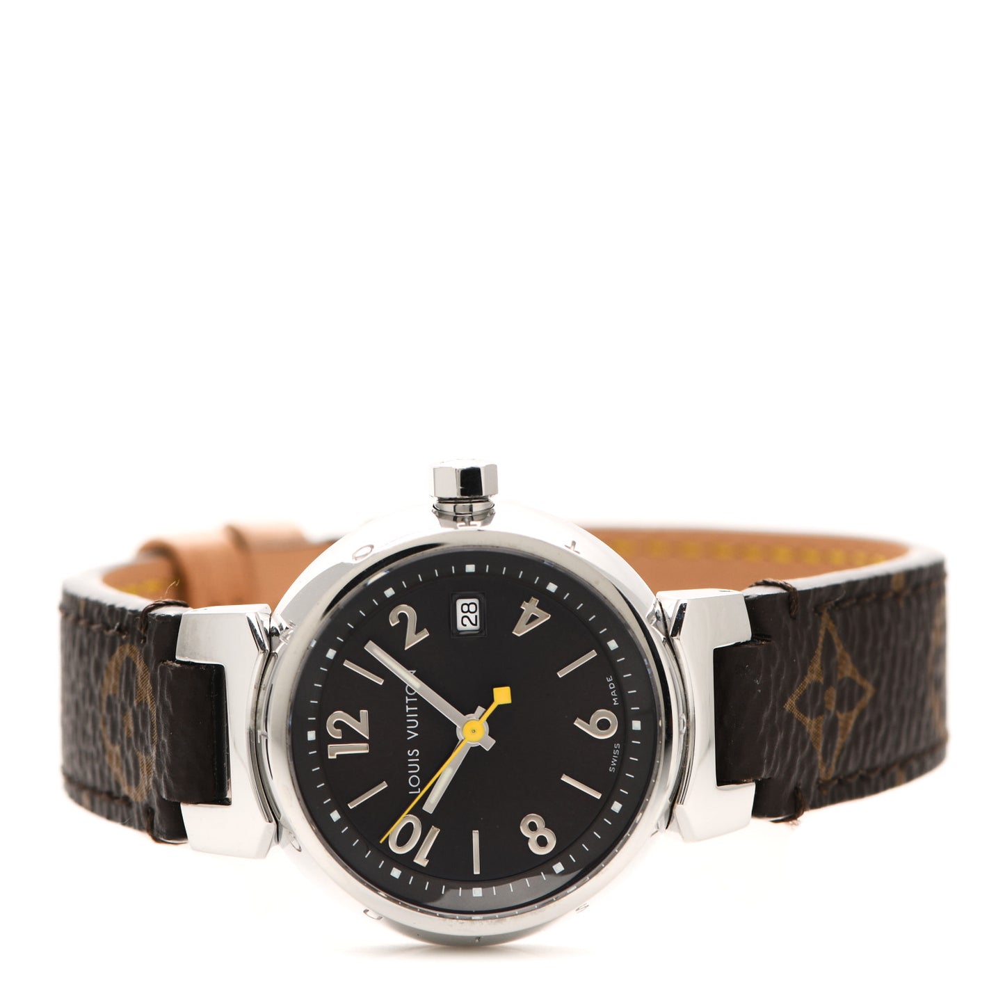 Stainless Steel Monogram 28mm Tambour Quartz Watch Brown