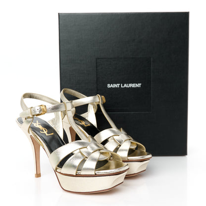 Saint Laurent Metallic Nappa Tribute 75 Platform Sandals 35 Platino 10 of 10