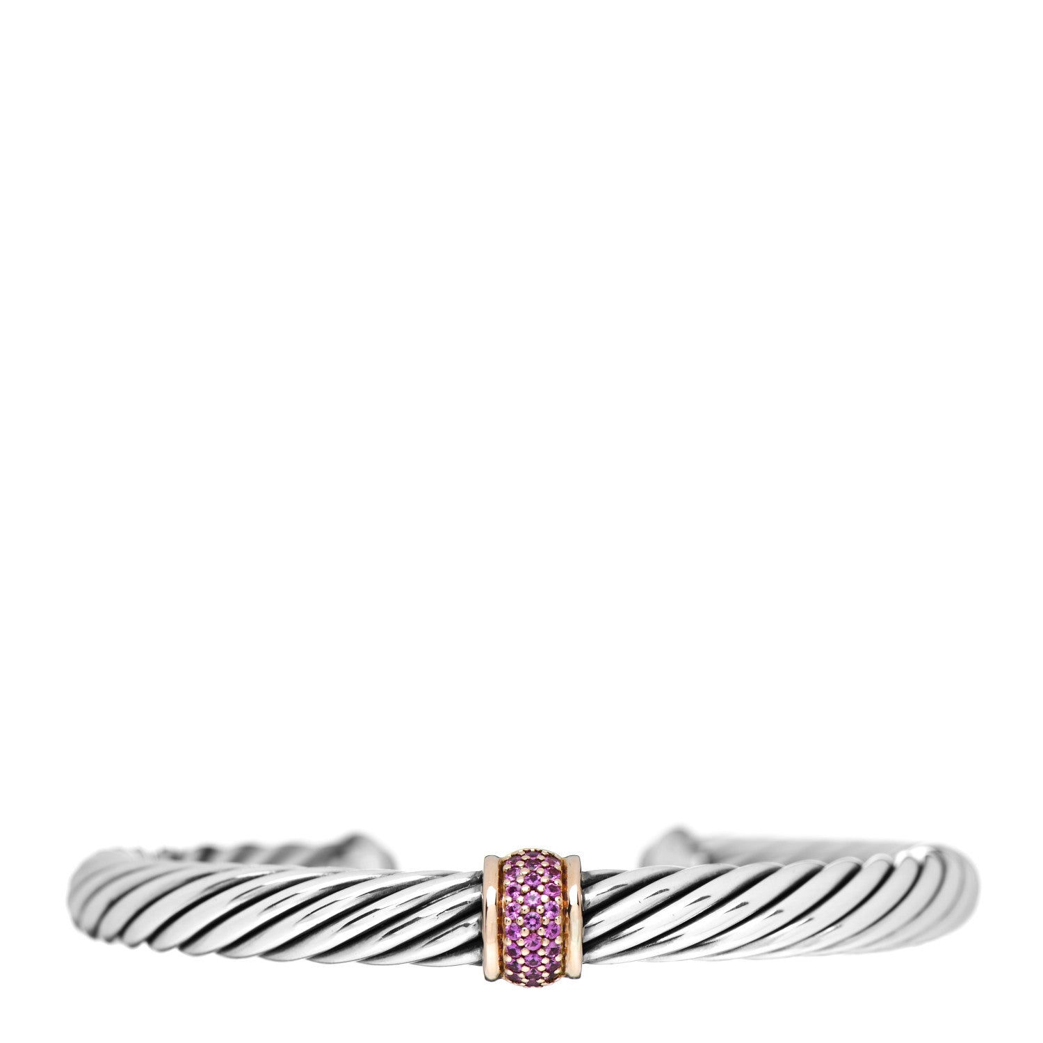 David Yurman Sterling Silver 18K Rose Gold Pink Sapphire 7mm Cable Classics Single Station Bracelet 1 of 4