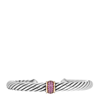 David Yurman Sterling Silver 18K Rose Gold Pink Sapphire 7mm Cable Classics Single Station Bracelet 1 of 4
