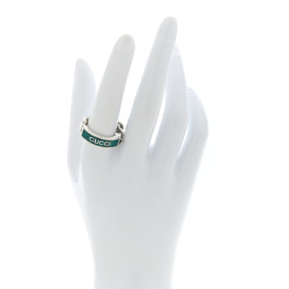Gucci Sterling Silver Enamel Logo Chain Ring 58 8.5 Turquoise 2 of 4