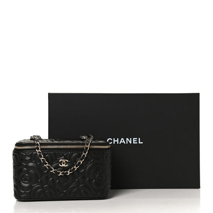 Chanel Lambskin Camellia Embossed Small Vanity Case With Chain Black 13 of 13
