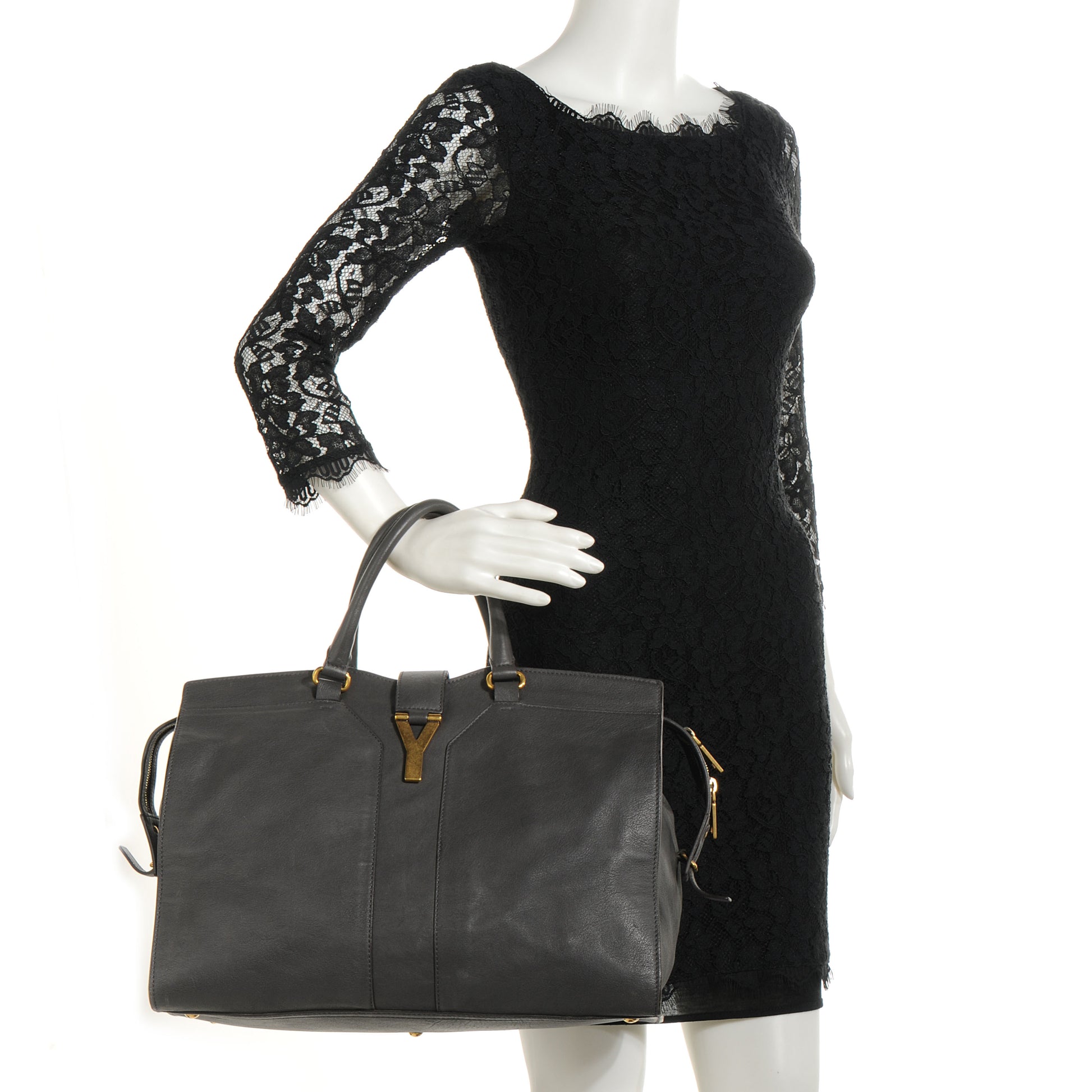 Saint Laurent Leather Large Cabas ChYc Bag Grey 2 of 11