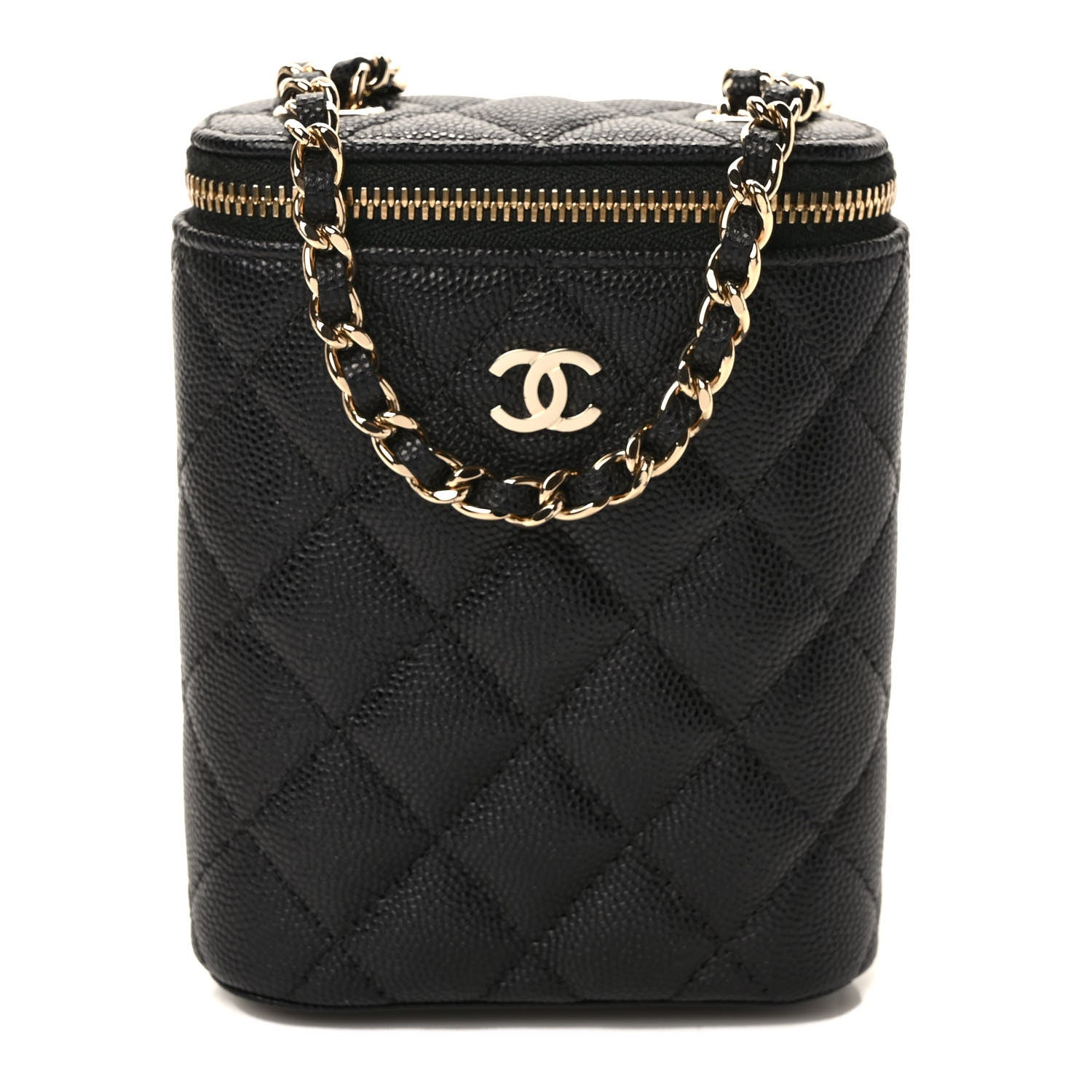 Chanel Caviar Quilted Small Vertical Coco Beauty Vanity Case With Chain Black 1 of 10