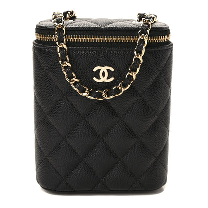 Chanel Caviar Quilted Small Vertical Coco Beauty Vanity Case With Chain Black 1 of 10