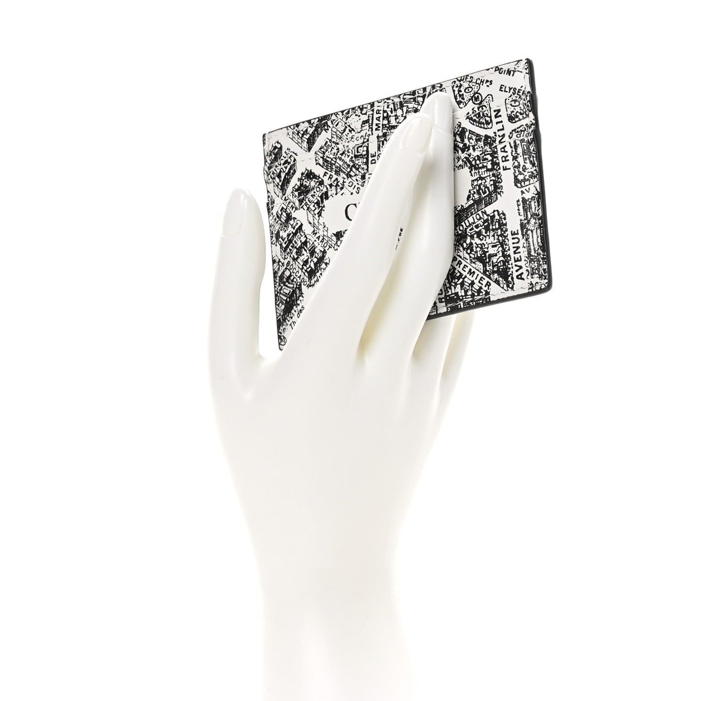 Calfskin Plan De Paris Print Card Holder White Black