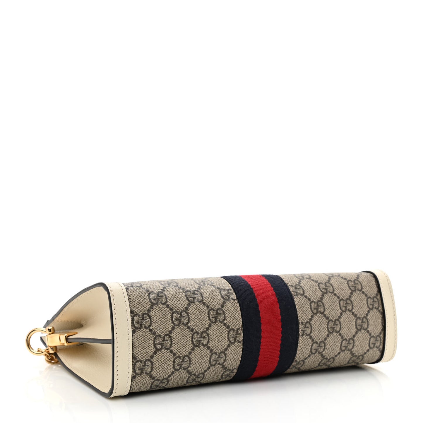 GG Supreme Monogram Textured Calfskin Web Small Ophidia Chain Shoulder Bag Beige Ebony Mystic White