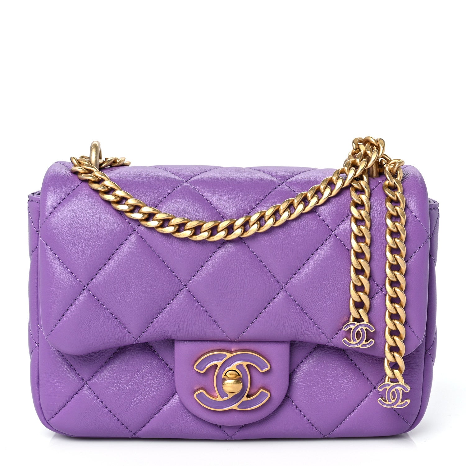 Chanel Lambskin Enamel Quilted Mini Pending CC Square Flap Purple 1 of 9