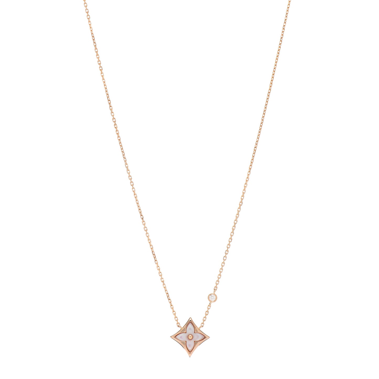 18K Pink Gold Diamond Pink Mother of Pearl Color Blossom BB Star Pendant Necklace