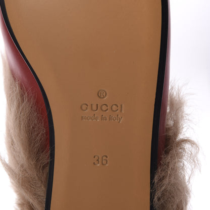 Gucci Betis Glamour Calfskin Fur Womens Princetown Slippers 36 Hibiscus Red Naturale 10 of 10