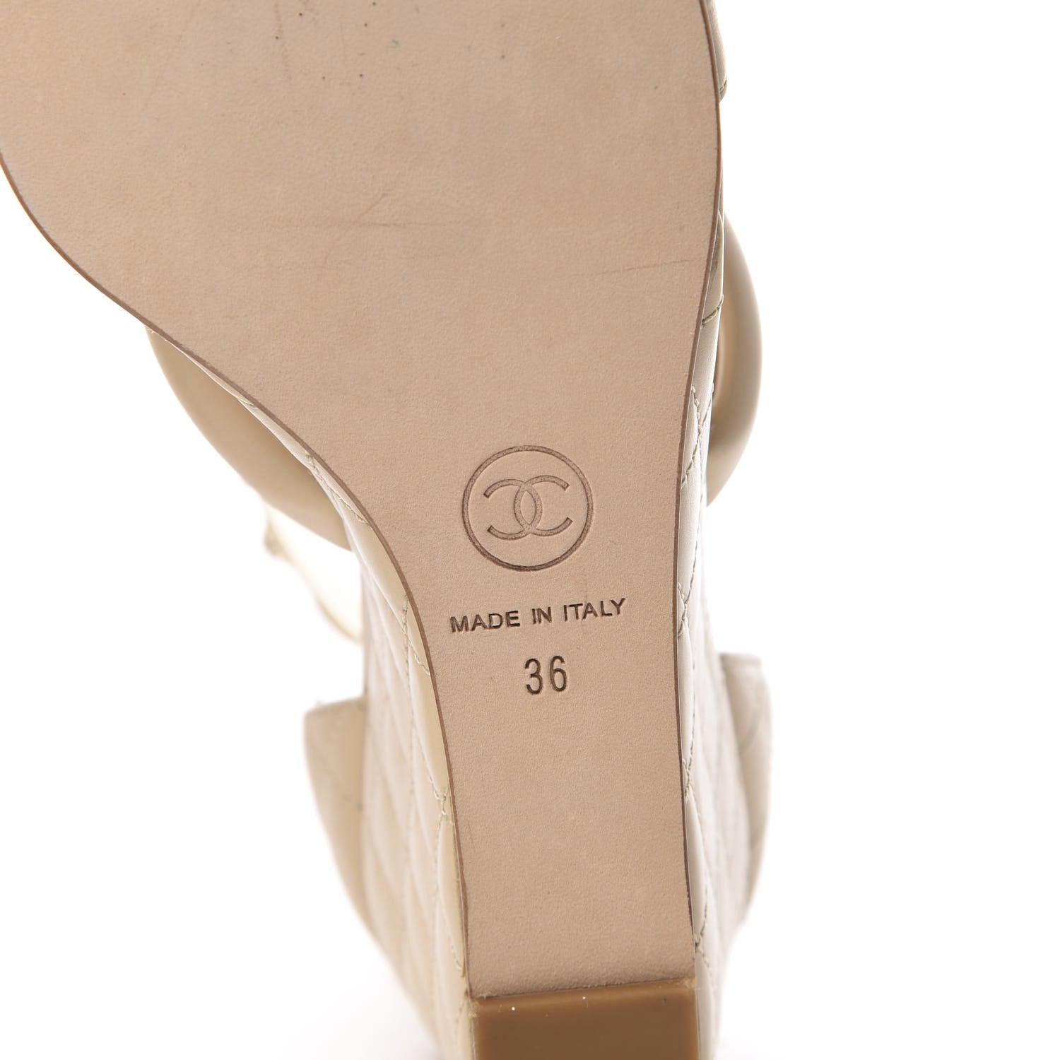 Chanel Lambskin Charms Wedge Sandals 36 Beige 6 of 11