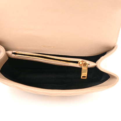 Saint Laurent Sheepskin Matelasse Chevron Monogram Medium College Bag Dark Beige 5 of 14