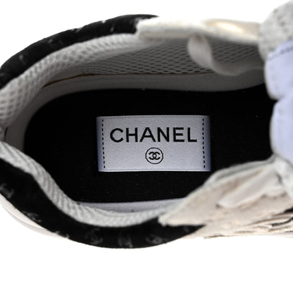 Chanel Nylon Suede Calfskin Printed CC Sneakers 38 White Black 7 of 8