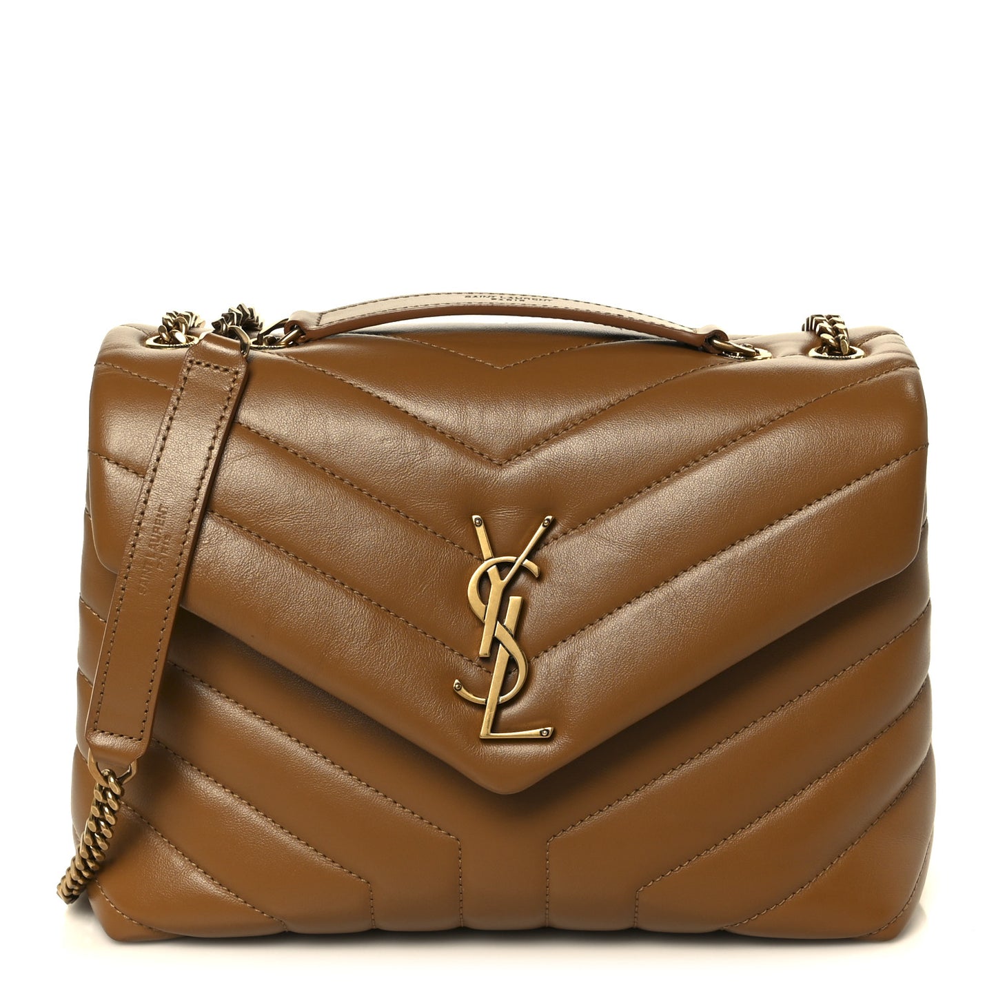 Calfskin Y Quilted Monogram Small Loulou Chain Satchel Dark Natural