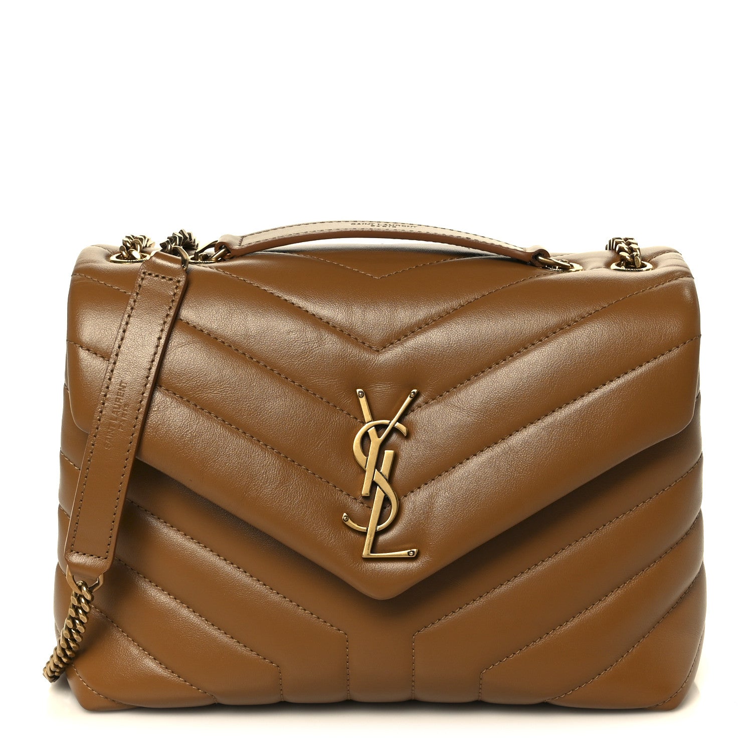 Saint Laurent Calfskin Y Quilted Monogram Small Loulou Chain Satchel Dark Natural 1 of 12