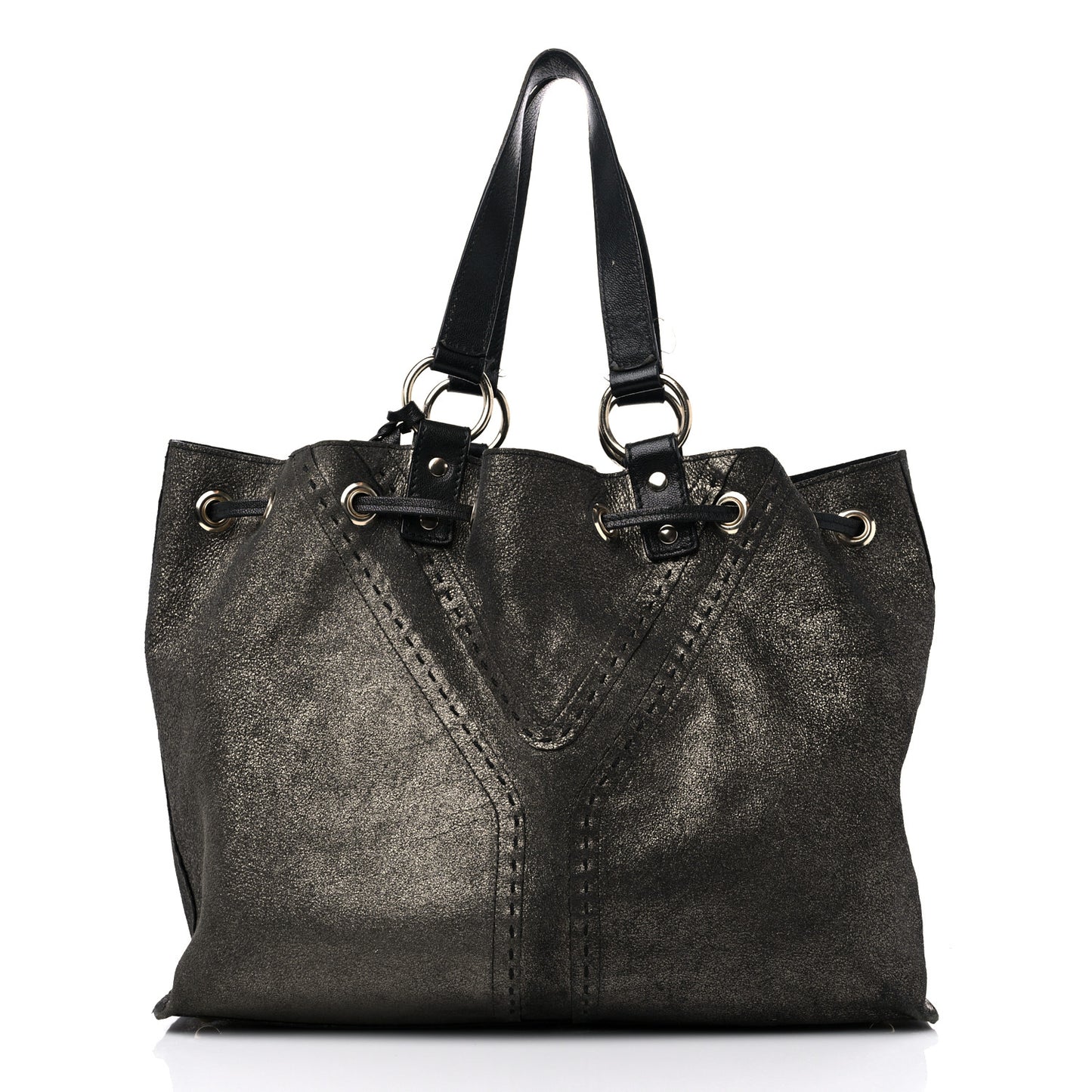Calfskin Reversible Double Sac Y Tote Black Gold