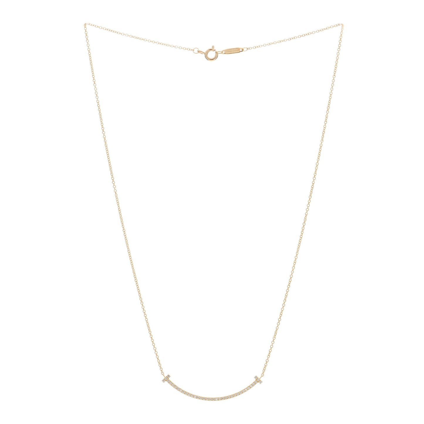 18K Yellow Gold Diamond Small T Smile Pendant Necklace